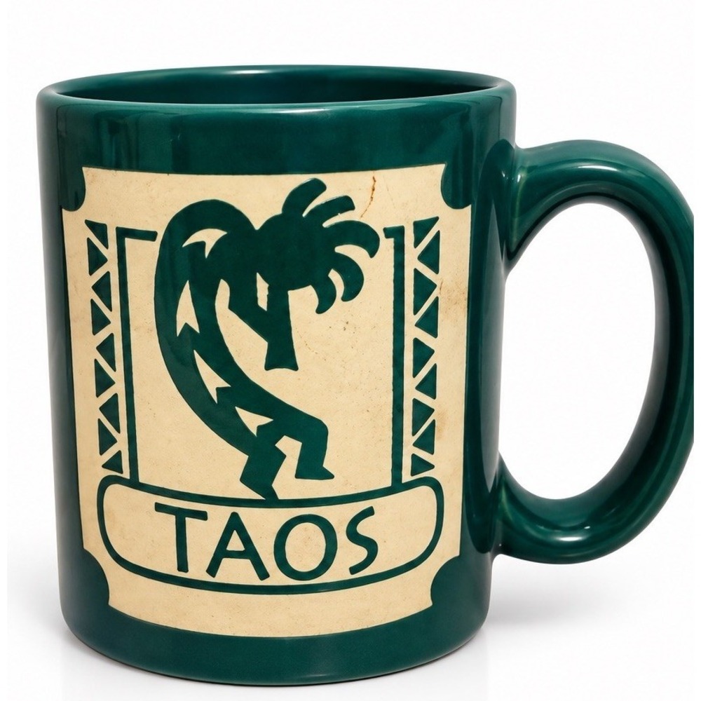 Taos New Mexico Kokopelli Coffee Mug Southwestern Teal Green Pottery Souvenir